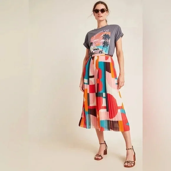 Maeve Aurelia Abstract Pleated Midi Skirt Anthropologie 6